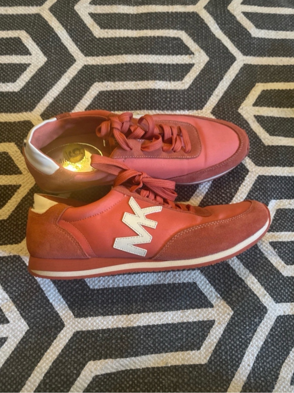 Michael Kors Coral-Red Women's Lace-Up Sneakers with MK Logo